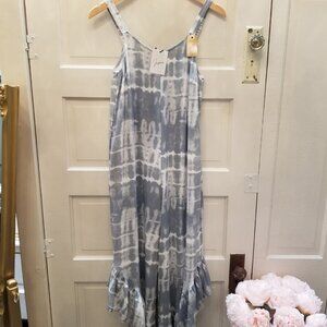 Japna Blue & White Jumpsuit Overalls Romper w/Pockets Ruffles Women's Small NEW